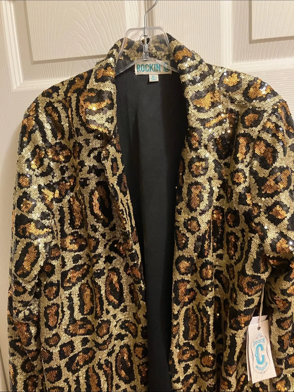 Rockin' Jellybean Gold & Black Sequin Leopard Trench Coat